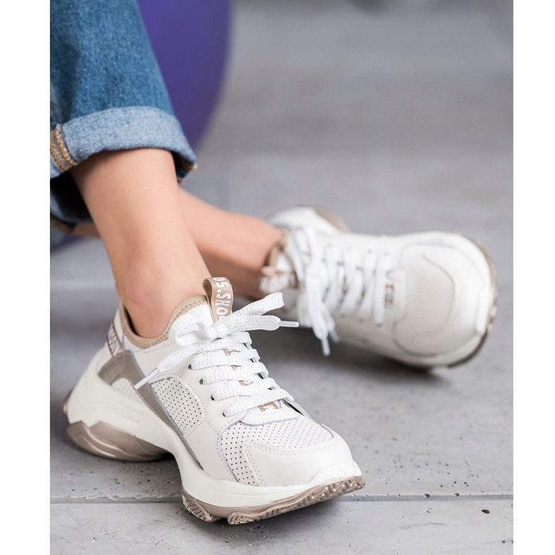 Goodin Avoimet nahkaiset lenkkarit valkoinen keltainen 2