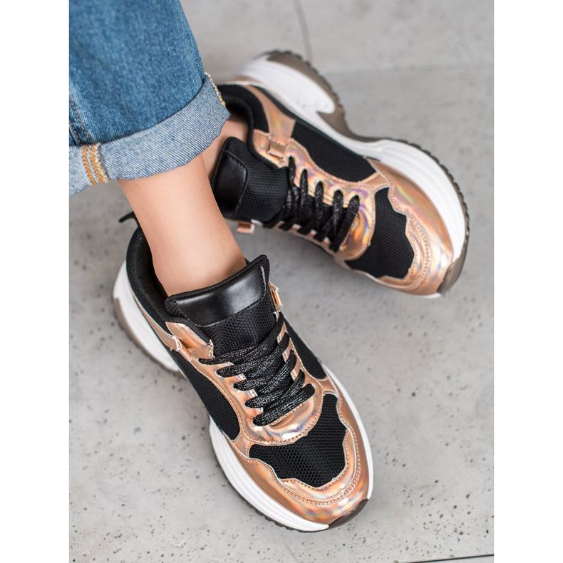 SHELOVET Muoti lenkkarit holoefekti musta keltainen 1