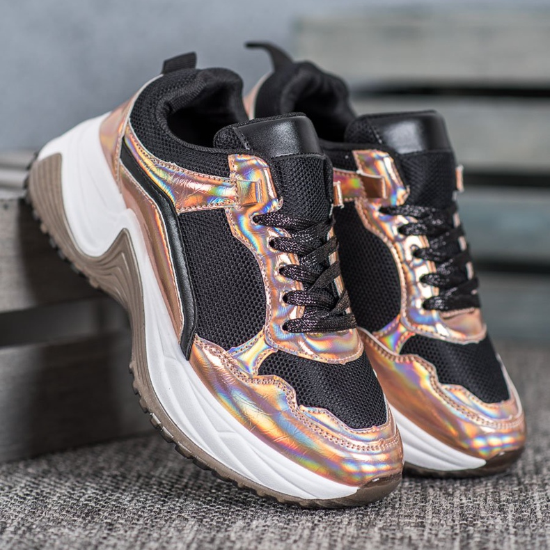 SHELOVET Muoti lenkkarit holoefekti musta keltainen 2