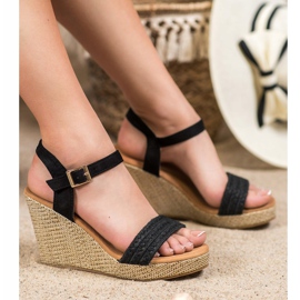 SHELOVET Tyylikkäät kiilamaiset sandaalit musta 1