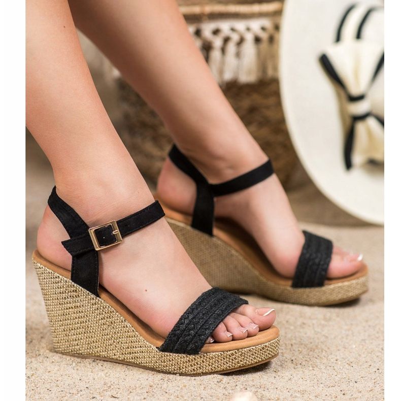 SHELOVET Tyylikkäät kiilamaiset sandaalit musta 1