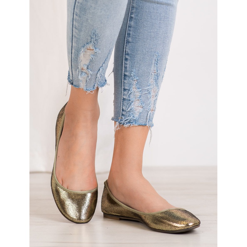 SHELOVET Kiiltävät ballerinat kultainen 1