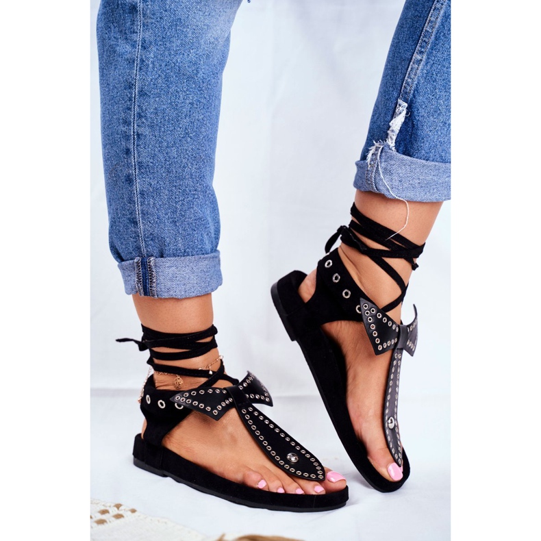 Lu Boo Naisten musta sidottu sandaalit Japanese Mara 1