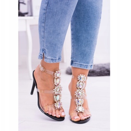 Lu Boo mustat sandaalit korkokenkiä tekojalokivi Serenade monivärinen 2