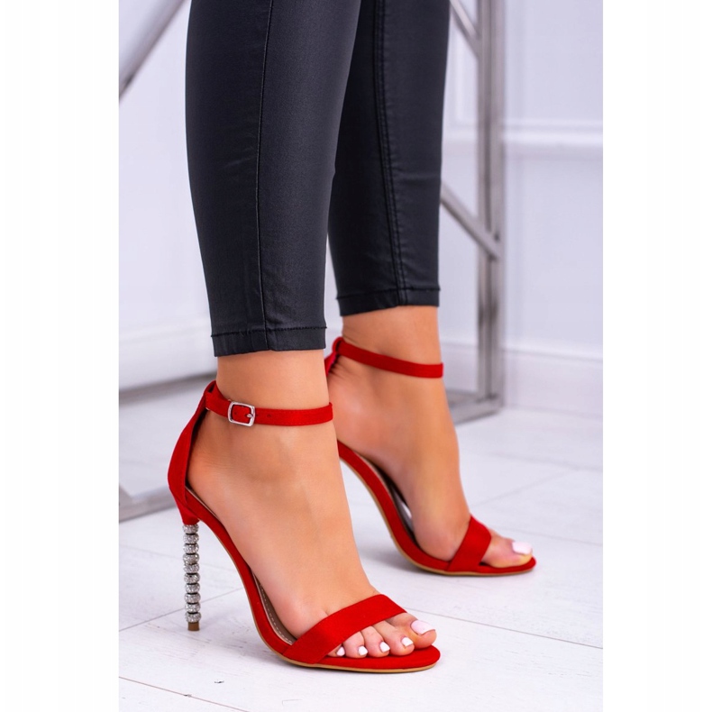 BUGO Naisten sandaalit korkokengillä, koristeltu kuutiollisella zirkonia Elidalla punainen 1