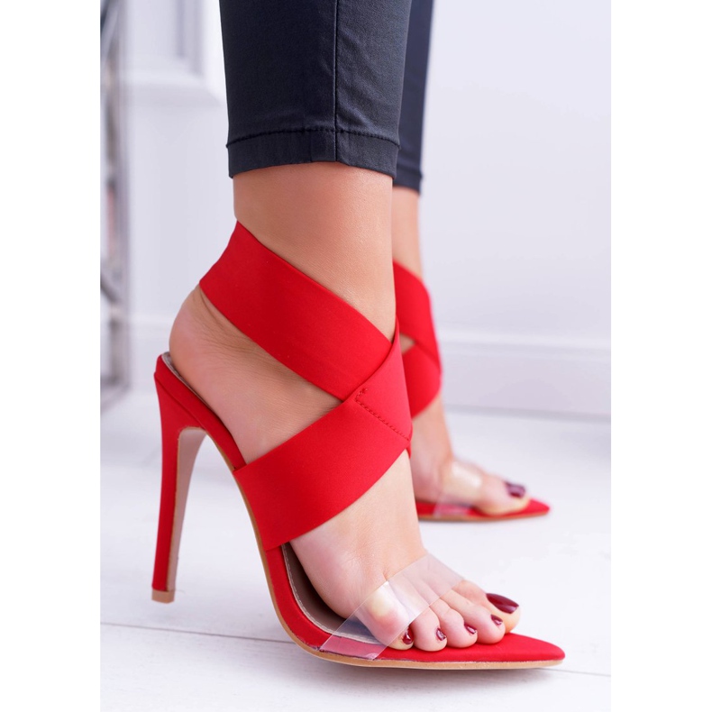 L.DAY Naisten sandaalit korkokenkällä leveällä hihnalla punaiset valot punainen 1