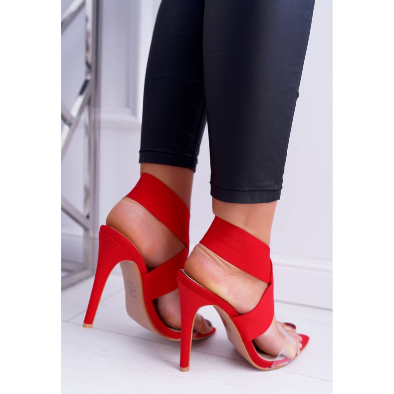 L.DAY Naisten sandaalit korkokenkällä leveällä hihnalla punaiset valot punainen 2