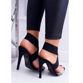 L.DAY Naisten sandaalit korkokenkä leveällä hihnalla mustat valot 2