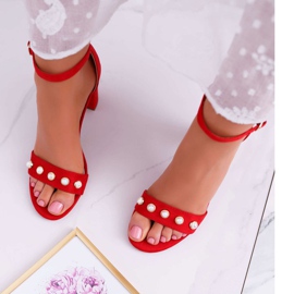 S.Barski Naisten sandaalit kantapäällä helmillä Punainen Renes 2