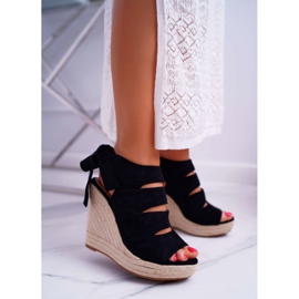 FRJ Naisten sandaalit pellavakiilalla sidottu musta Cantare 1