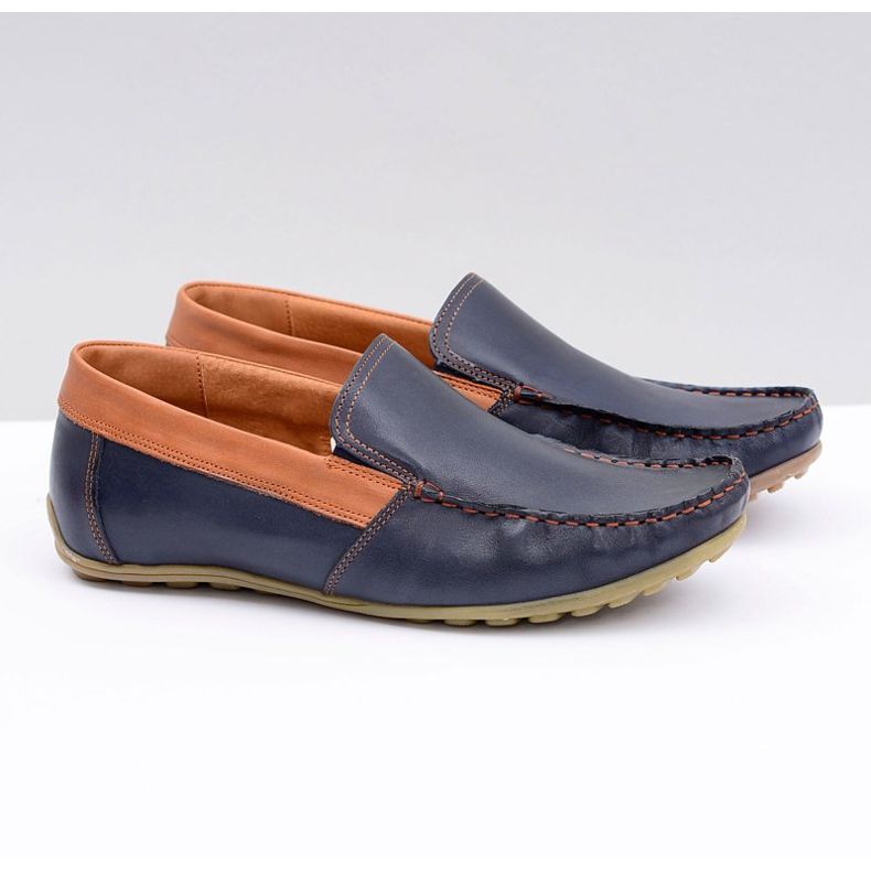 Neex | Tummansininen nahkainen miesten Pardon Slip-On Loaferit 1