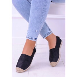 Lu Boo Black Glitter Naisten Espadrilles Slip On Miravet musta 1
