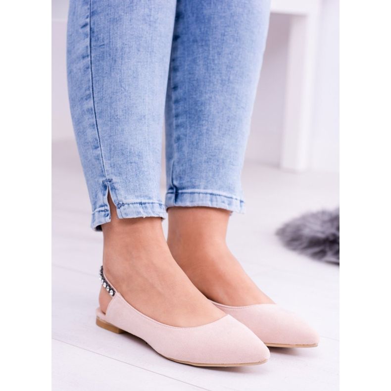 Lu Boo Pink Suede Ballerinat Spitz Strassit Macronissa vaaleanpunainen 1