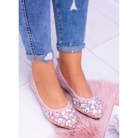 Lu Boo Vaaleanpunainen mokkanahka ballerinat joustavilla kivillä 2