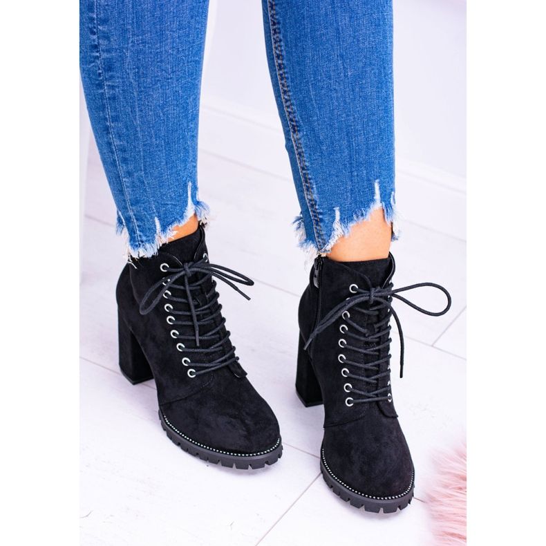 Lu Boo Black Suede Boots postitse Halsey Rhinestonesin kanssa musta 2