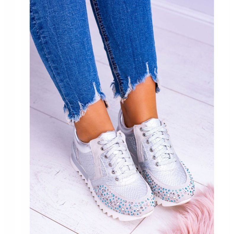 Hopeiset naisten urheilukengät, joissa paljetit Lu Boo Infinitiale harmaa 2