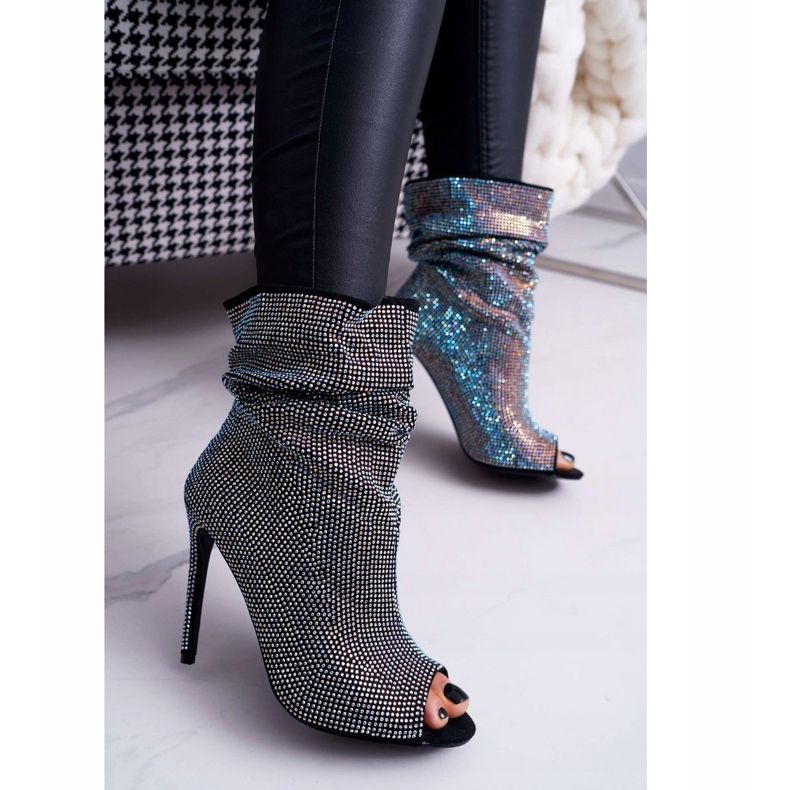 Naisten saappaat korkokenkällä Lu Boo -tekojalokivet mustat nauhat 2