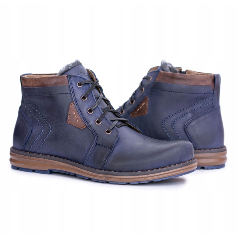 Polbut Navy Blue Leather Miesten saapikkaat Lämpimät kengät Verno tummansininen 1