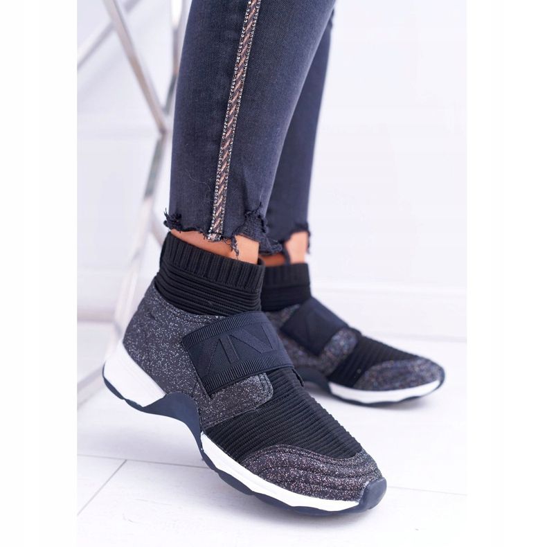 Naisten urheilukengät Lu Boo, jossa on sukka, musta glitteri Phantom 1