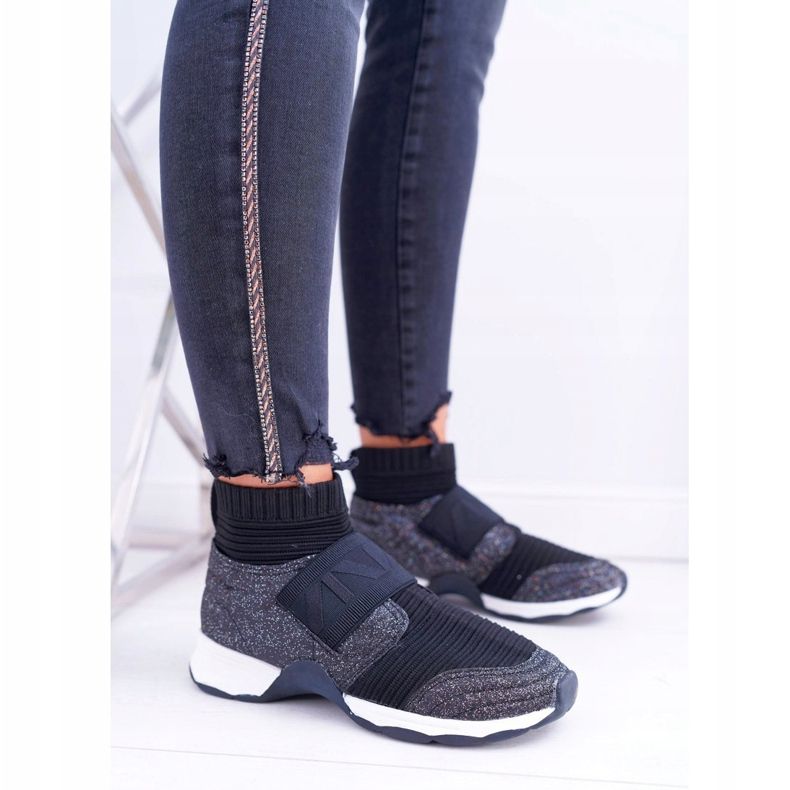 Naisten urheilukengät Lu Boo, jossa on sukka, musta glitteri Phantom 2