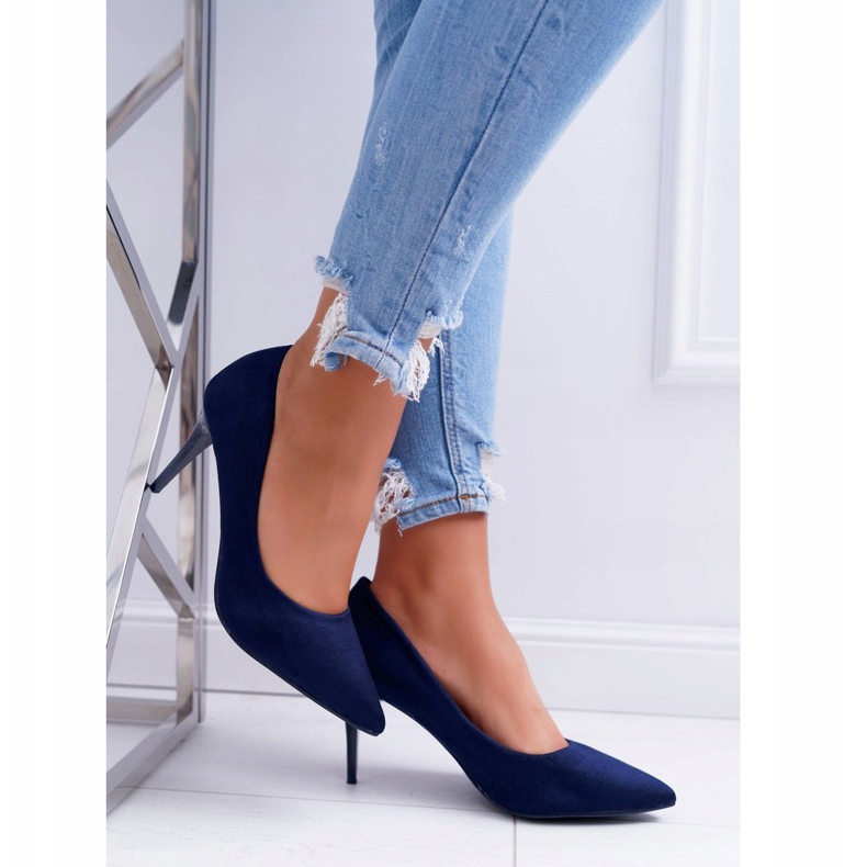 FB1 Naisten Stilettos Suede In Spitz Navy Blue Cream tummansininen 2