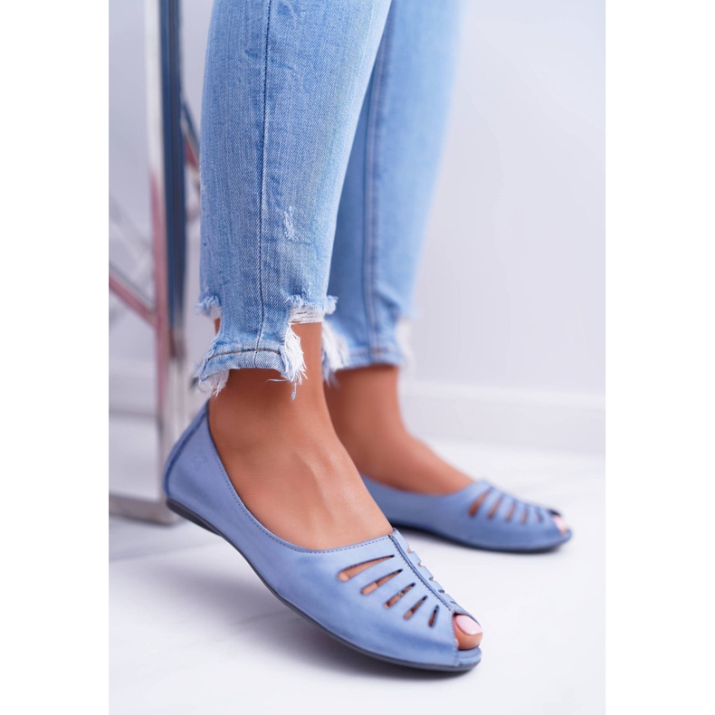 Naisten ballerinat Maciejka-nahka vaaleansininen 03497-33 1