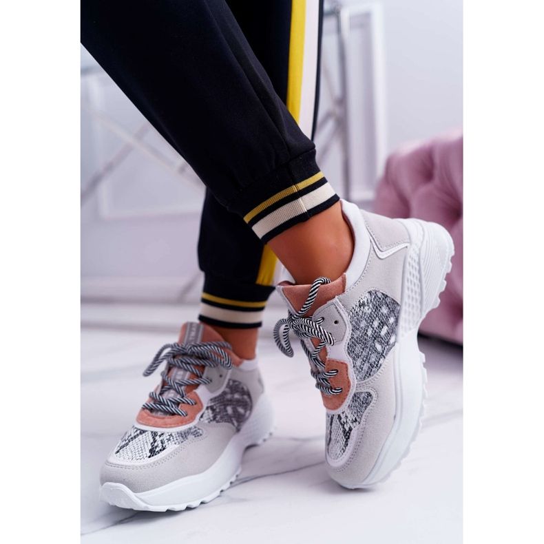 NFR Naisten urheilukengät Korkea pohja Pinkki Snake Skin Chillout vaaleanpunainen harmaa 2