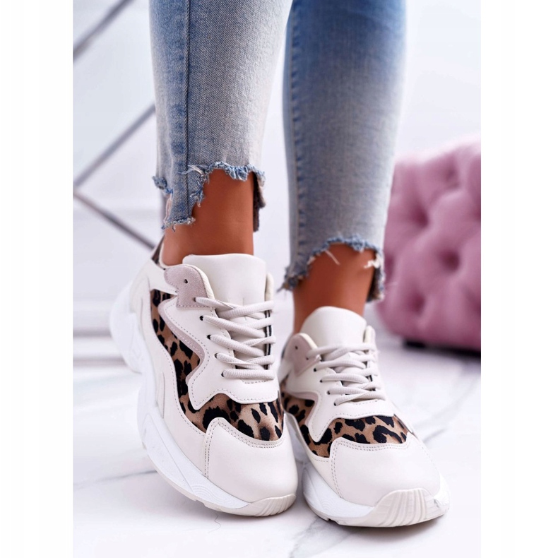 FJ1 Naisten urheilukengät Beige Leopard Mezeno valkoinen ruskea 2