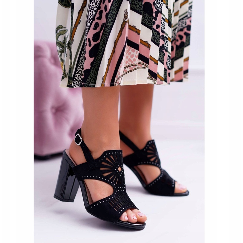 Naisten sandaalit korkokenkällä Sergio Leone SK852 Suede Black Diven musta 2