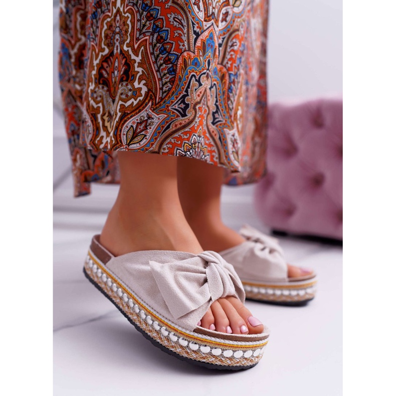 Naisten tossut Paksu pohja, jossa rusetit Beige Milady 1