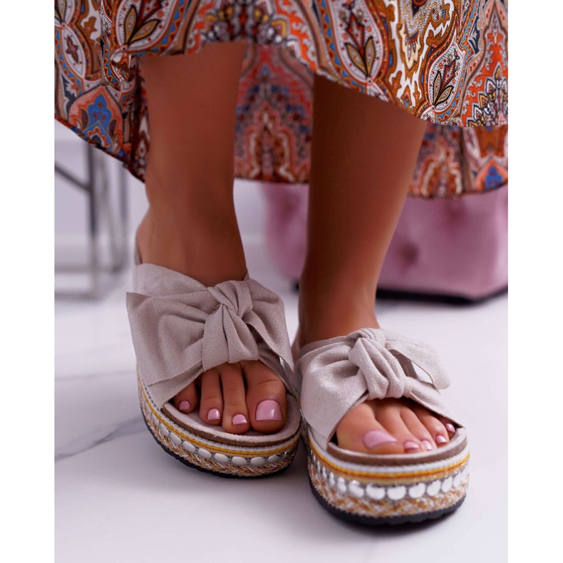 Naisten tossut Paksu pohja, jossa rusetit Beige Milady 2