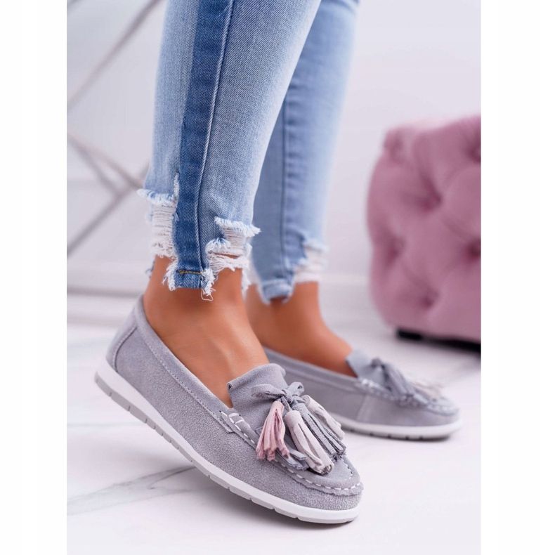 EVE Naisten Loaferit, Mokkanahka ja hapsut, Harmaa Batist 1