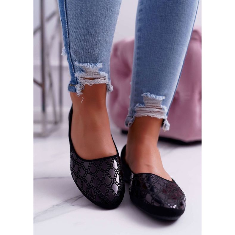 EVE Naisten mokkanahkaiset mustat Merante -ballerinat 2