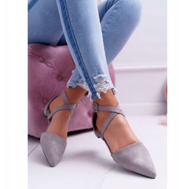 PS1 Naisten harmaat mokkanahka -balerinat Spitz Medenassa 2