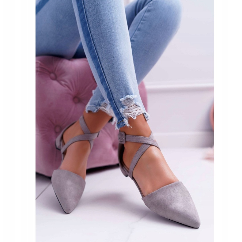 PS1 Naisten harmaat mokkanahka -balerinat Spitz Medenassa 2