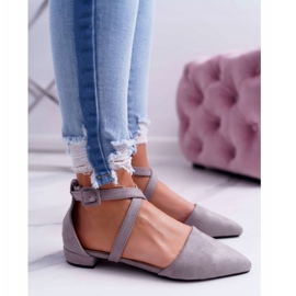 PS1 Naisten harmaat mokkanahka -balerinat Spitz Medenassa 1