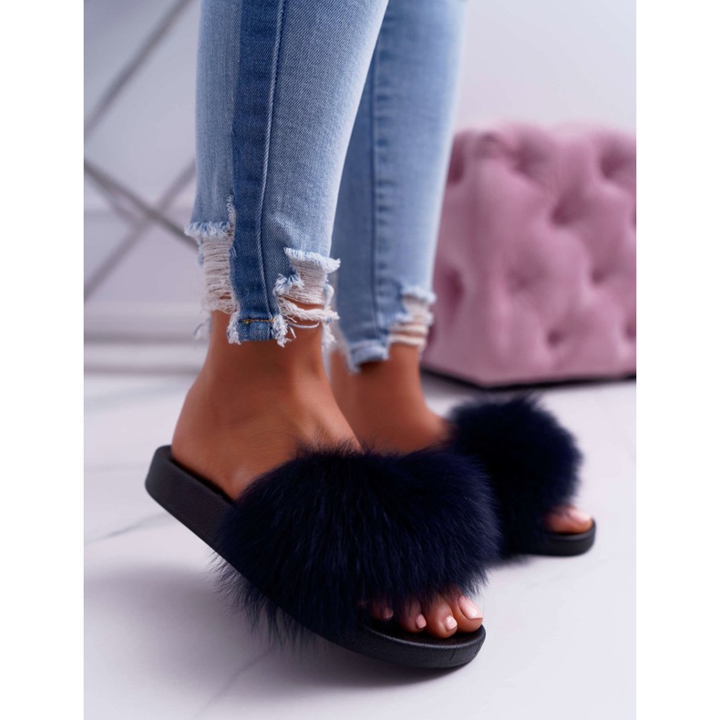 Naisten tossut, joissa on luonnollinen turkis Naturis Navy Blue laivastonsininen 1