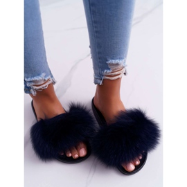 Naisten tossut, joissa on luonnollinen turkis Naturis Navy Blue laivastonsininen 2