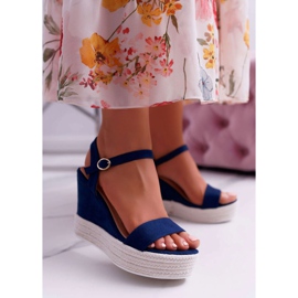 BUGO Naisten sandaalit on Wedge Linen Navy Blue Liviana laivastonsininen 1