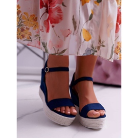 BUGO Naisten sandaalit on Wedge Linen Navy Blue Liviana laivastonsininen 2