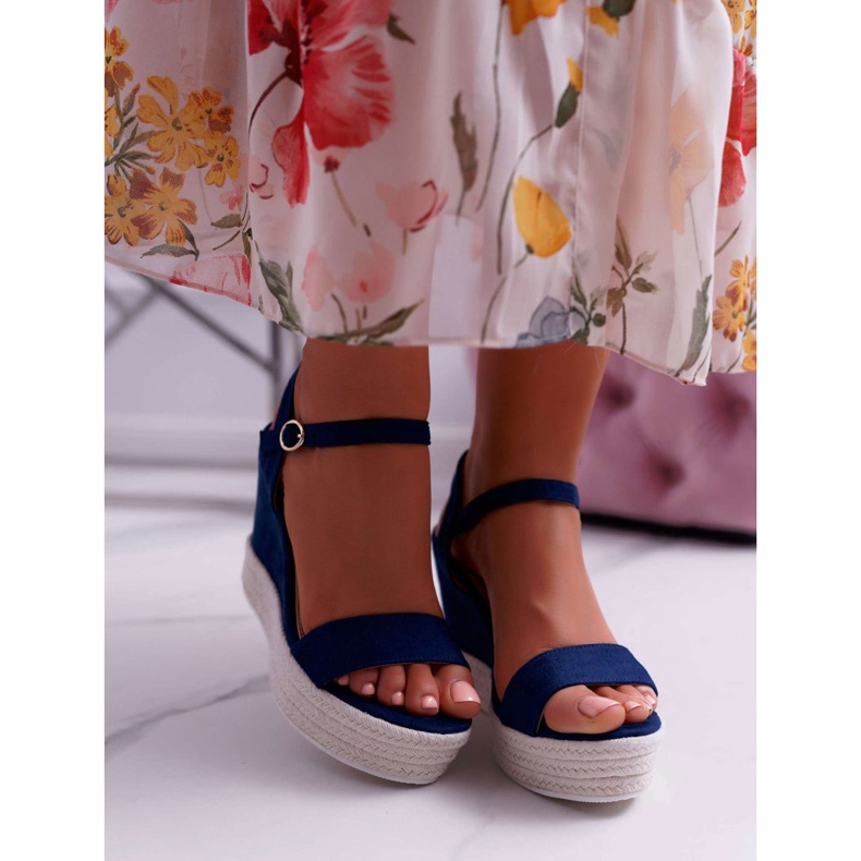 BUGO Naisten sandaalit on Wedge Linen Navy Blue Liviana laivastonsininen 2