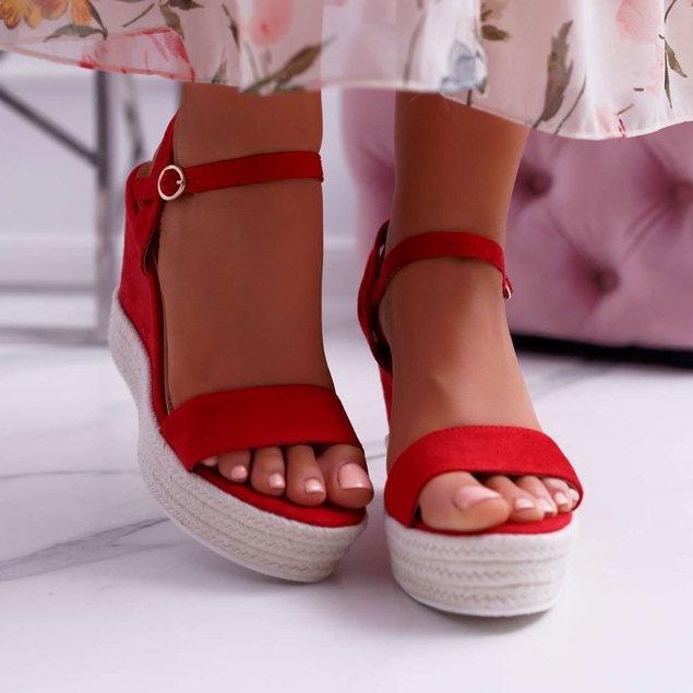 BUGO Naisten sandaalit kiilapellavalla Punainen Liviana 2