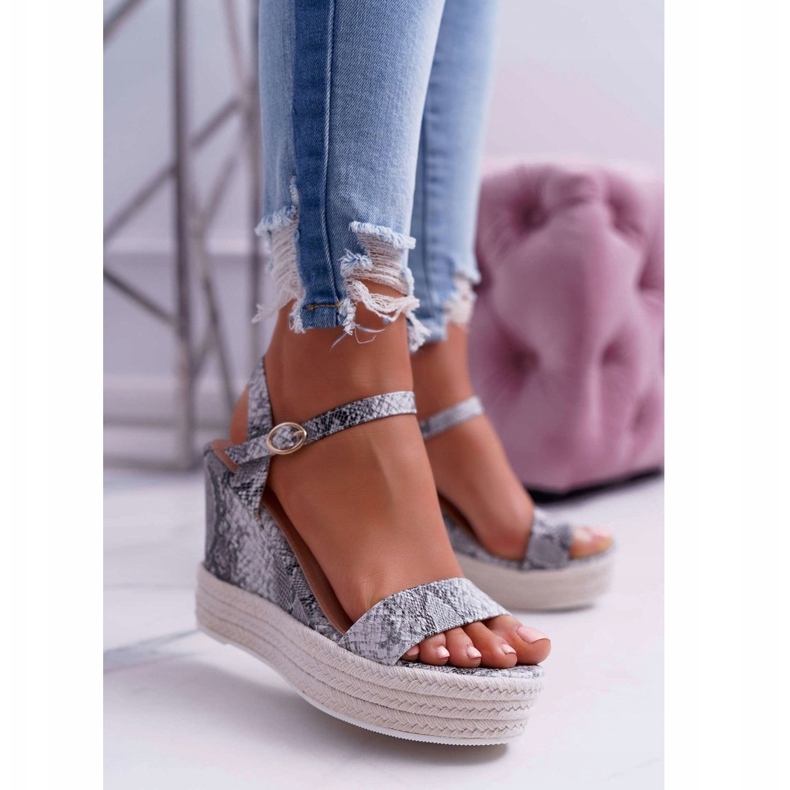 BUGO Naisten sandaalit Wedge Linen Snake Liviana harmaa 1