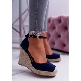 BUGO Naisten sandaalit on Wedge Linen Navy Blue Tammaris tummansininen 2