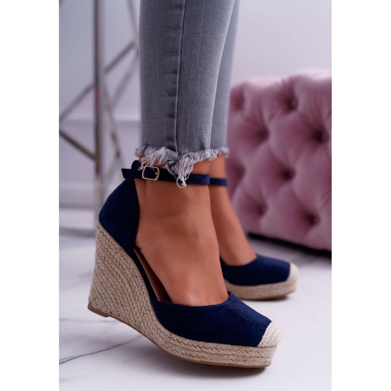 BUGO Naisten sandaalit on Wedge Linen Navy Blue Tammaris tummansininen 2