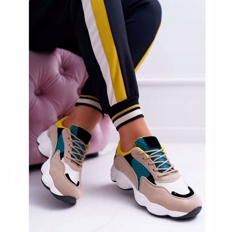 NFR Naisten urheilukengät Mokkanahka vihreä keltainen tikkari monivärinen 1