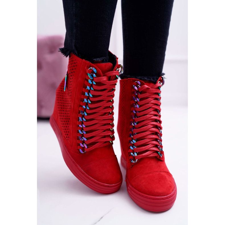 Naisten lenkkarit Lu Boo Openwork Suede Red Clamma punainen 2