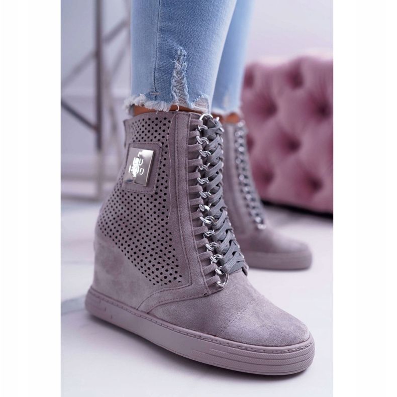 Naisten lenkkarit Lu Boo Openwork Suede Grey Clamma harmaa 1