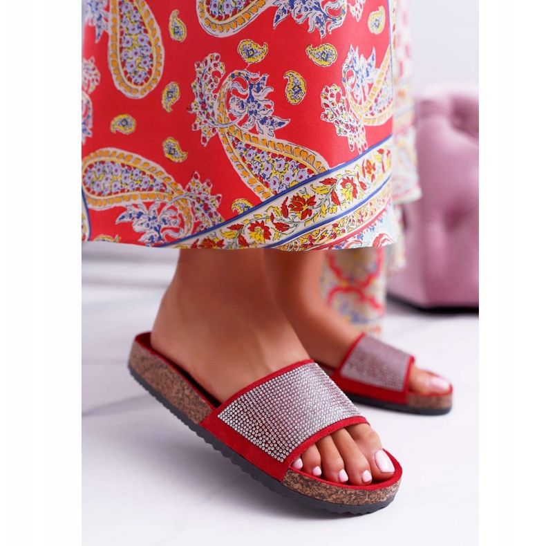 PS1 Naisten tossut korkissa kristallien kanssa punainen 1