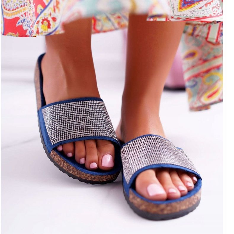 PS1 Naisten tossut korkissa tummansinisillä kristalleilla laivastonsininen 2